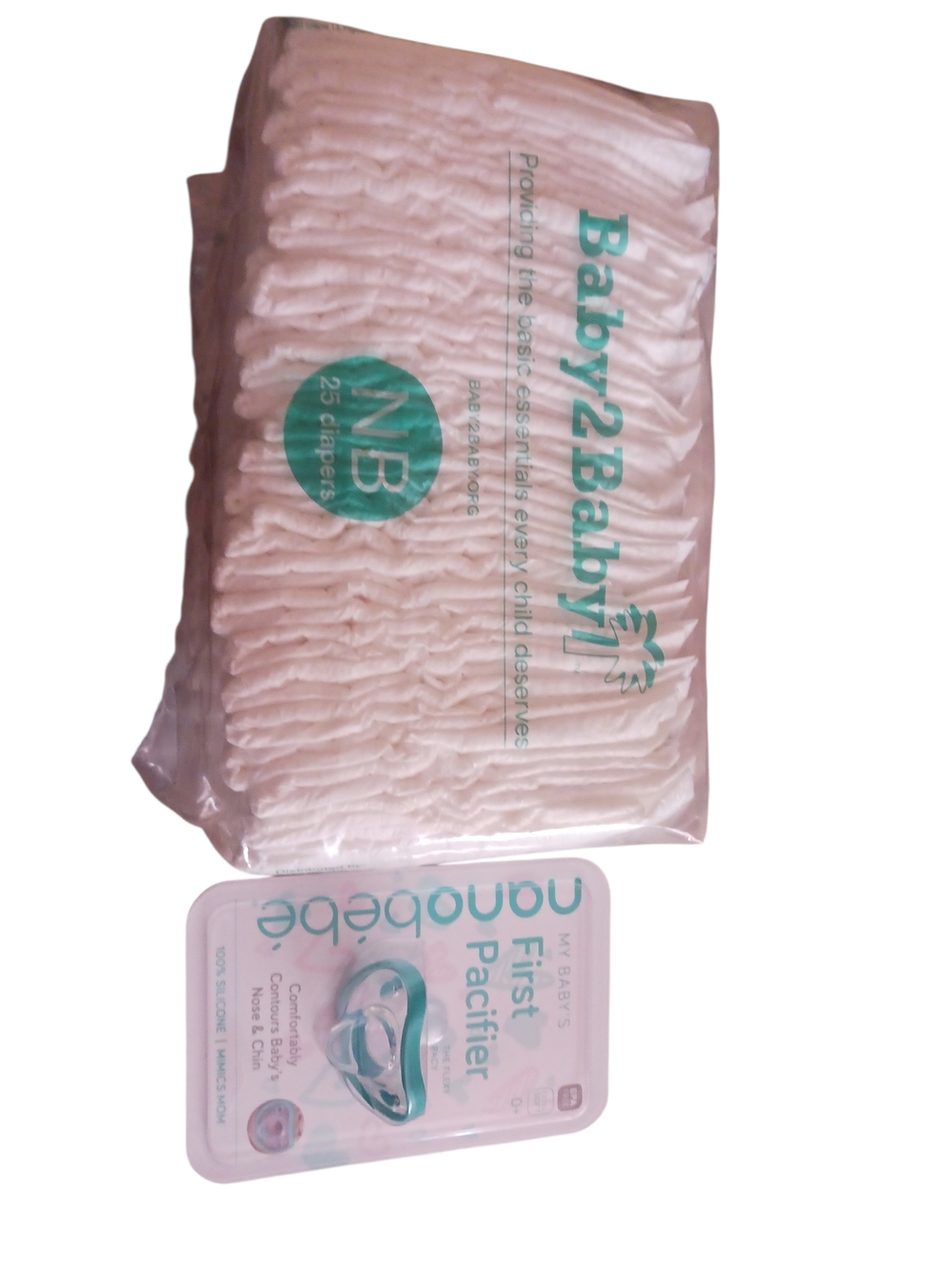 Newborn Diapers & Nanobebe First Pacifier -  White & clear